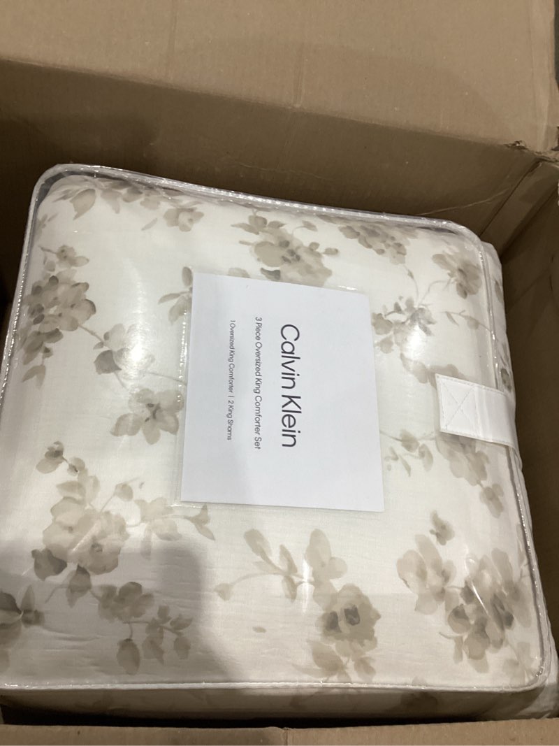 Condition photo showing Good Condition for calvin klein - king comforter set, floral inspired soft bedding with matching shams, oeko-tex certified (eternity floral beige, king) king eternity floral beige