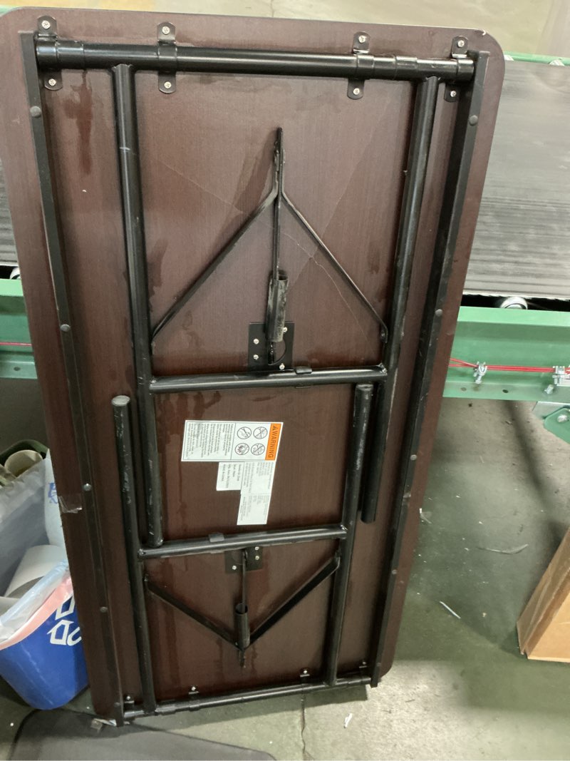 Condition photo showing As Is for Flash Furniture Frankie Commercial Grade 4-Foot Mahogany Melamine Laminate Folding Banquet Table