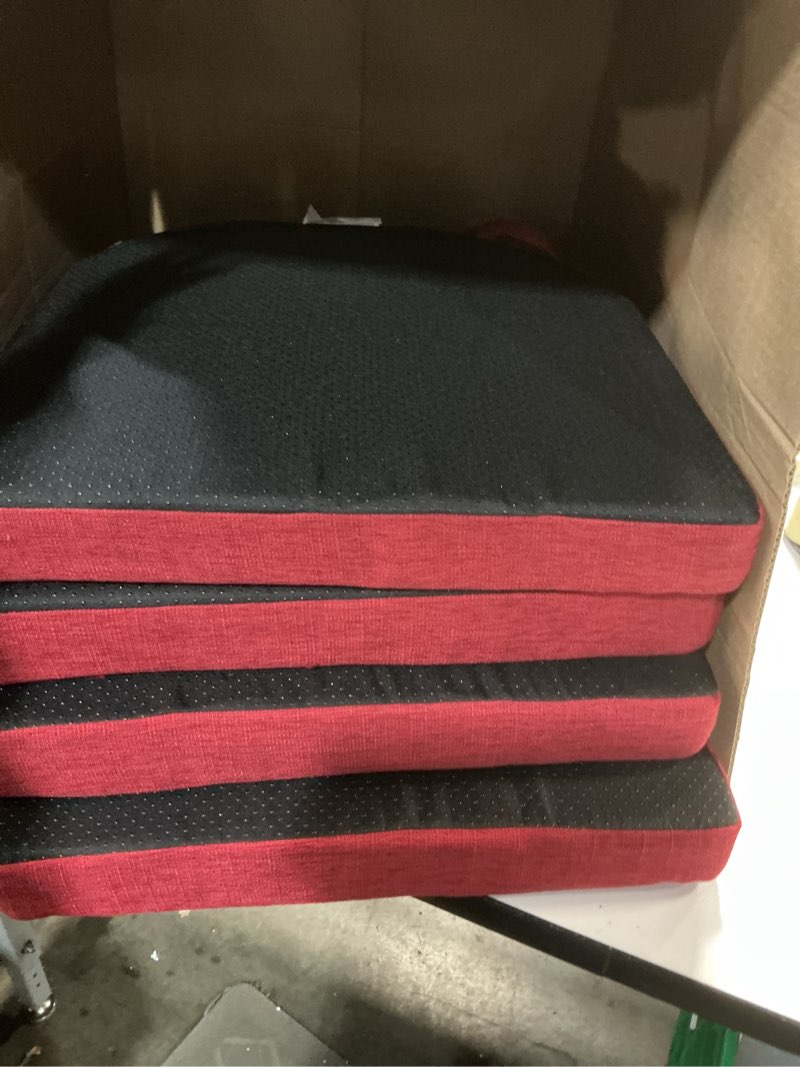 Condition photo showing Good Condition for downluxe Indoor Chair Cushions for Dining Chairs, Soft and Comfortable Textured Foam Kitchen Chair Pads with Ties and Non-Slip Backing, 16" x 16" x 2", Red, 4 Pack Red 4 Count (Pack of 1)