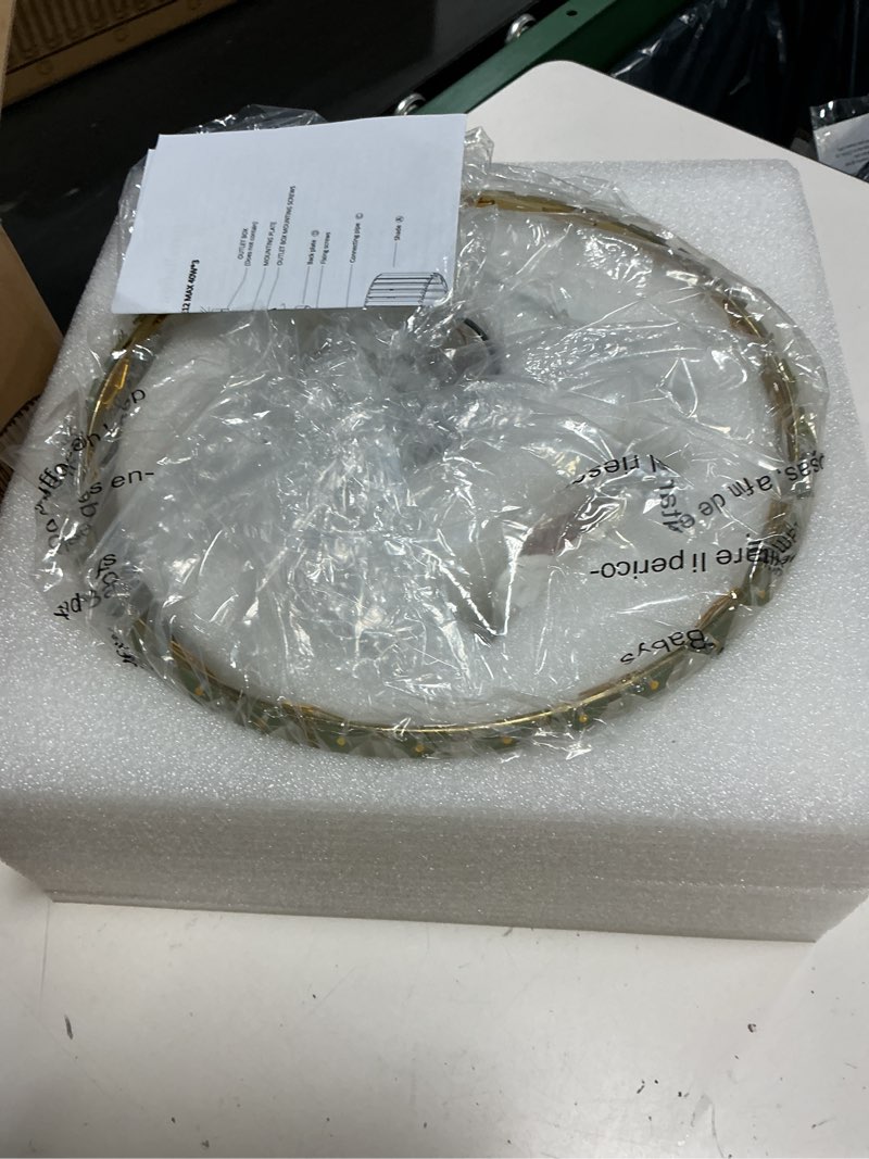 Condition photo showing Good Condition for lxybcce modern crystal ceiling light, brushed gold semi flush mount ceiling lighting fixture, brass hallway light fixtures chandelier for kitchen, bedroom dining room hallway closet, 3-light, 12 inch 12in - 3 light gold