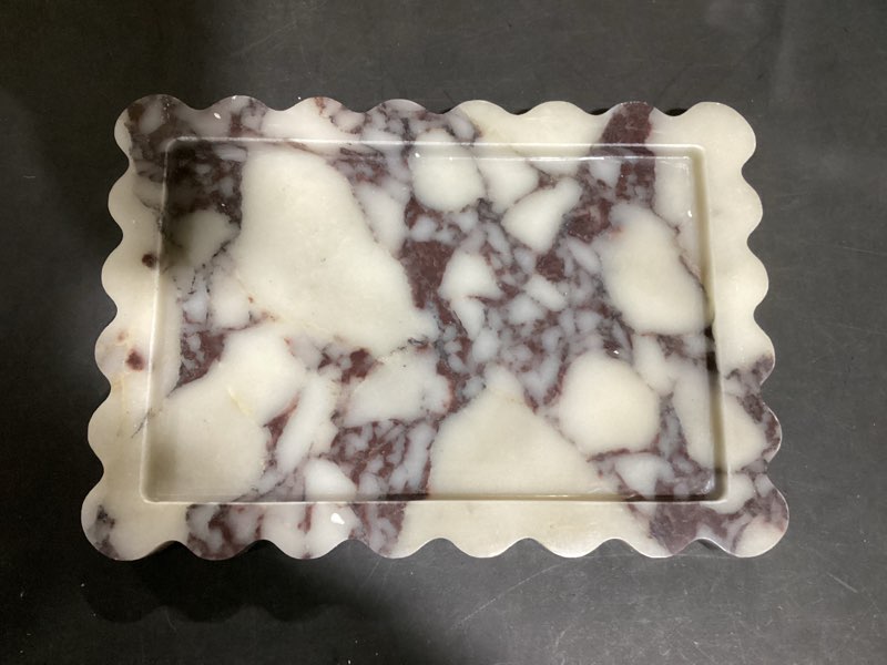 Condition photo showing Good Condition for YMXYJM Genuine Calacatta Viola Scalloped Marble Tray, Real Natural Marble Stone Tray, Luxury Decorative Trays for Bathroom, Dresser, Vanity, Kitchen, Home Decor, 10.6" x 8", Calacatta Viola Purple