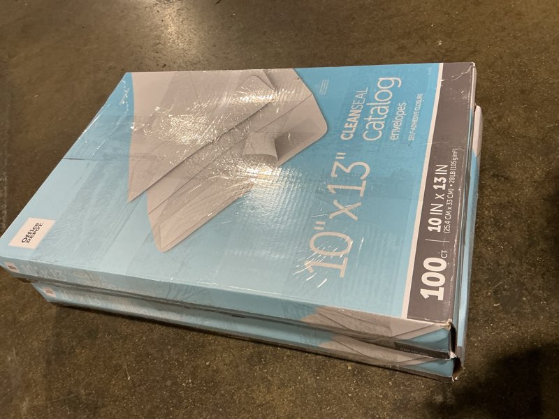 Condition photo showing Good Condition for bidding on 2 boxes. office depot clean seal(tm) catalog envelopes, 10in. x 13in., white, pack of 100, 77925