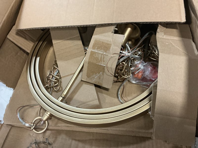 Condition photo showing As Is for KSANA Gold Chandelier, 3-Light Modern Gold Orb Pendant Light Fixtures, Globe Foyer Pendant Lighting for Kitchen Island, Dining Room & Entryway, 15.5'' L x 18'' H, Soft Gold