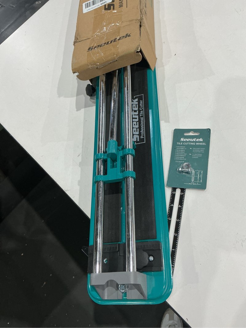 Condition photo showing As Is for seeutek 48 inch manual tile cutter, porcelain & ceramic cutting tool with tungsten carbide wheel, infrared positioning & adjustable brackets, suitable for professionals and beginners 48inch single rail blue