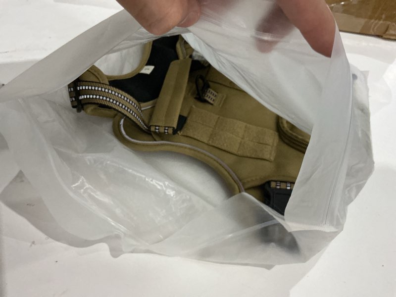 Condition photo showing Good Condition for tactical dog harness for large dogs, heavy duty no pull military service vest with control handle & 4 patches, adjustable reflective soft padded pet harness for training walking hiking (brown, l) l brown