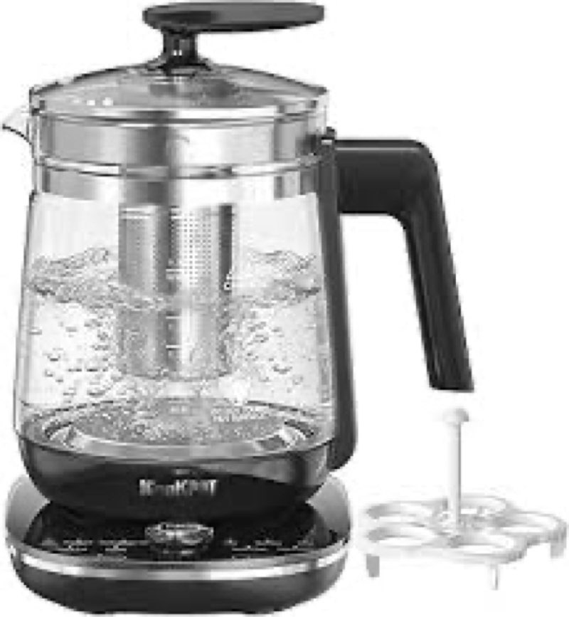 electric tea kettle – 2l stainless steel, temp & programmable control, glass body with tea infuser |coffee | includes egg cooker & yogurt box – black