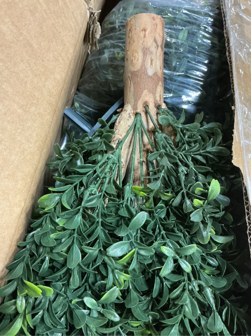 Condition photo showing Good Condition for Artificial Boxwood Ball Bush 27" Tree UV Resistance Rated with Spike. Easy to Push in The Ground.Plant Looks Great in a Planter Anywhere. Indoor/Outdoor Decor 2 Pack Boxwood Green 2