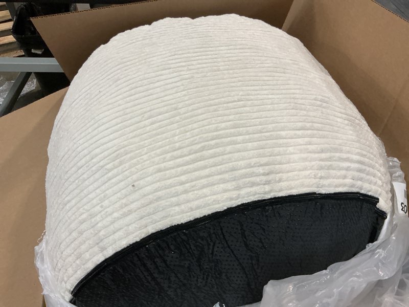 Condition photo showing Good Condition for HIGOGOGO Round Stuffed Pouf Ottoman, Corduroy Poufs with Foam Chunk Filling, Furry and Fluffy Pouf Foot Stool Storage Ottoman, 20 X 15 Floor Poufs Foot Rest for Living Room, Beige 20 inch Beige