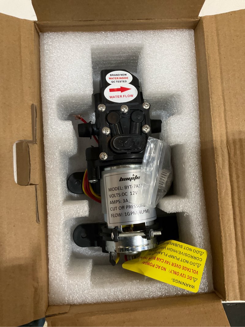 Condition photo showing Good Condition for 12v dc fresh water pressure diaphragm pump with hose clamps self priming sprayer pump with pressure switch 4 l/min 1.0 gpm 80 psi for rv camper marine boat