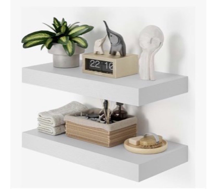 Heimlove 12" Deep White Floating Shelves for Wall, 24 Inch Wall Shelf Bathroom Shelves Set of 2, Wal