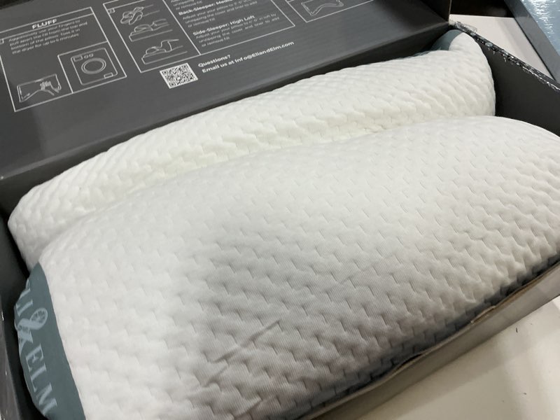 Condition photo showing New/Like New for eli & elm | ultimate side sleeper pillow with adjustable filler to get the perfect contour curved pillow for a neck pain relief sleep - removable latex and polyester filling- 17" x 29"