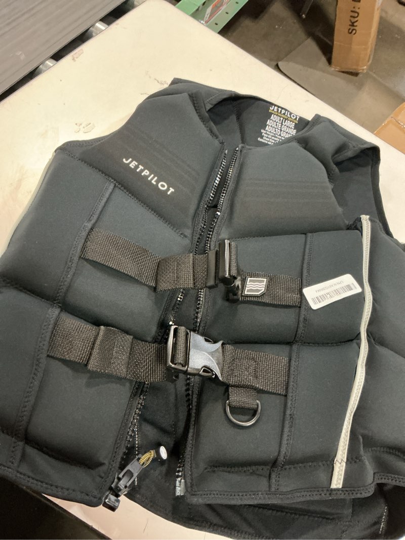 Condition photo showing As Is for JET PILOT Shaun Murray Neoprene CGA Life Vest, Unisex Adult Coast Guard Approved PFD Life Jacket for Men Women Paddle Boarding Boating Surfing Sea Kayaking Water Sports, Black Black Large