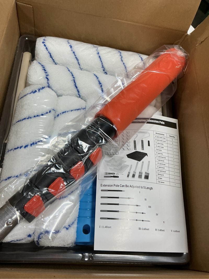 Condition photo showing New/Like New for Paint Roller Kit, 25 Piece Paint Supplies, 9"4" Paint Rollers, Paint Brushes for Walls, Microfiber Roller Covers for Professional Painting, Blue