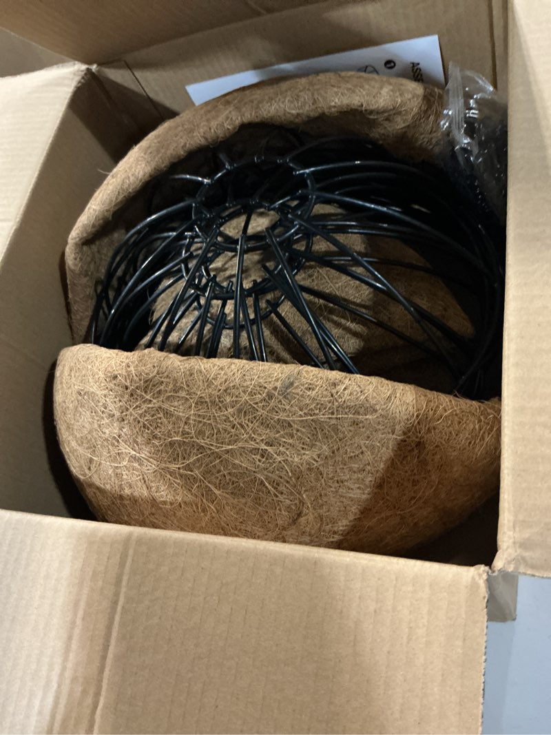 Condition photo showing Good Condition for eimquvw 12 inch coconut fiber hanging planter 4 packs durable metal hanging baskets with chains outdoor wire pot for spring and summer front porch garden decoration 12 inch geometric