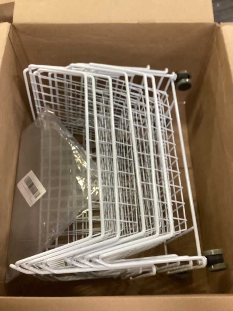 Condition photo showing As Is for PUSDON Stackable Metal Storage Carts, Dual Use Shelf for Kitchen Fruit Vegetable Baskets with Wheels, Storage Rack for Living Room, Home & Office, Standard White 6 Tiers White 6 Tier Standard