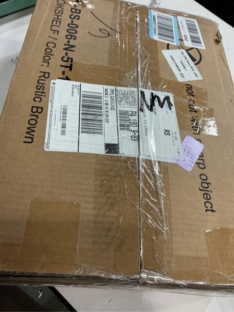 Condition photo showing As Is for Furologee 5 Tier Bookshelf with Drawer, Tall Narrow Bookcase with Shelves, Wood and Metal Bookshelves Storage Organizer, Industrial Display Standing Shelf Unit for Bedroom, Living Room, Rustic Brown 5 Tier Rustic Brown