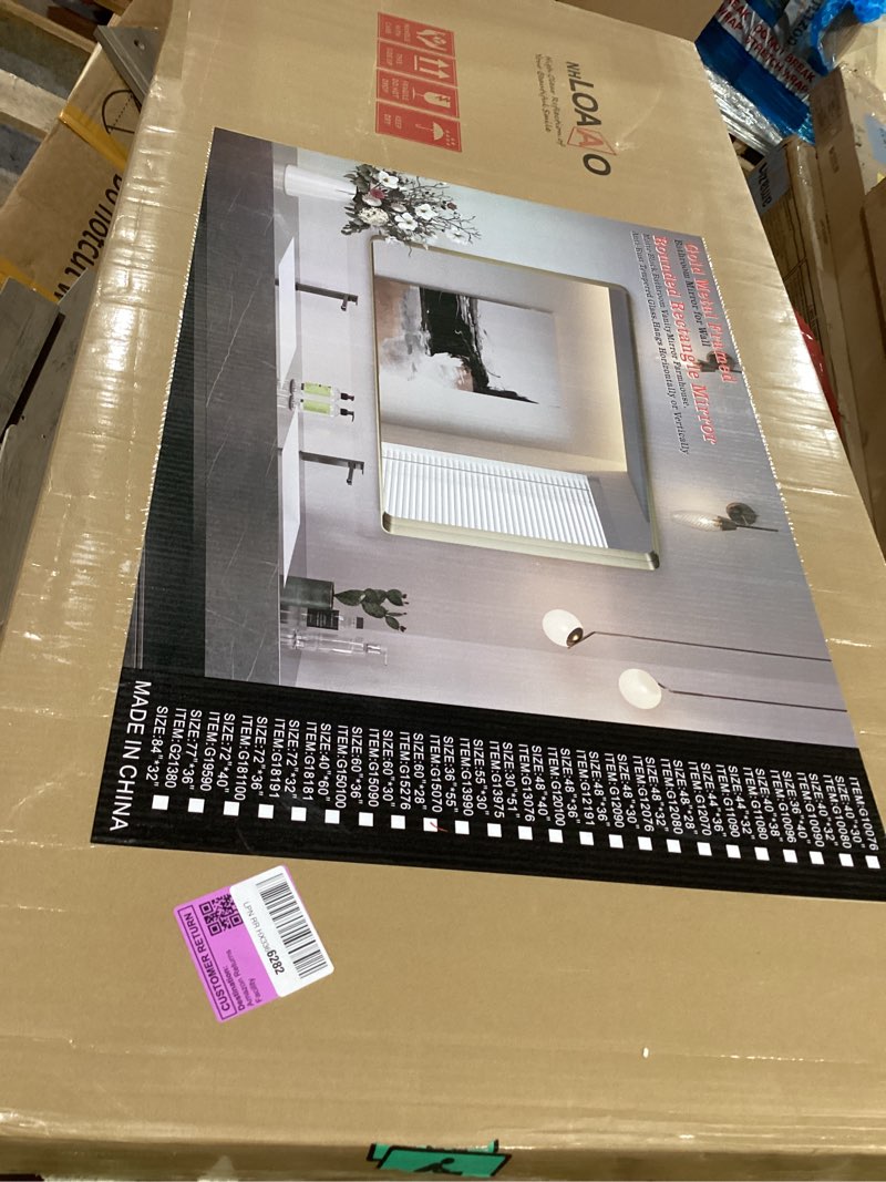 Condition photo showing Good Condition for loaao 55”x30” gold bathroom mirror, rounded rectangle gold frame mirror, brushed gold bathroom vanity mirror wall-mounted, anti-rust, tempered glass, hangs horizontally or vertically gold 55"l x 30"w