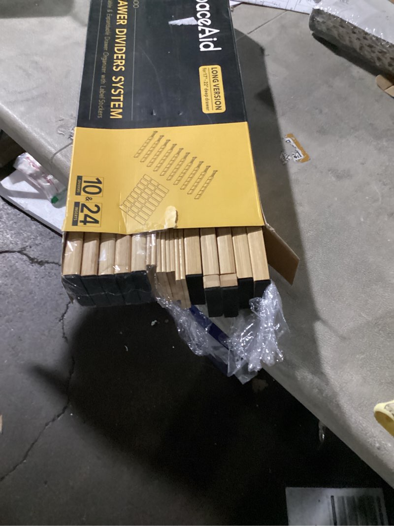 Condition photo showing Good Condition for SpaceAid Bamboo Drawer Dividers with Inserts and Labels, Kitchen Adjustable Drawer Organizers, Expandable Organization for Home, Office, Dressers, 10 Dividers with 24 Inserts (17"-22" Natural)