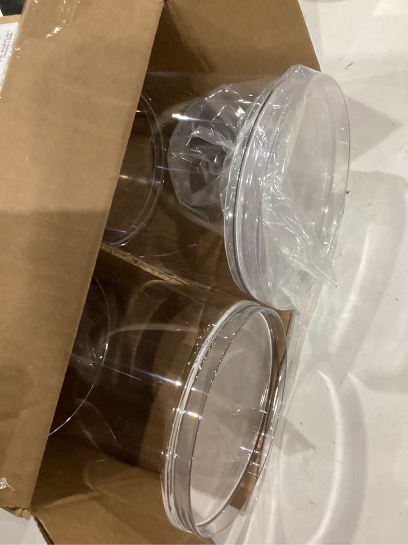 Condition photo showing Good Condition for stori bella tall scrunchie holder | stackable clear plastic container (set of 2) round vanity storage organizers with lids for hair accessories & beauty supplies | made in usa 6.5" h set of 2