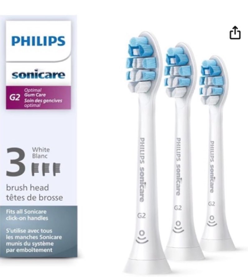 Philips Sonicare Genuine G2 Optimal Gum Care Replacement Toothbrush Heads, 3 Brush Heads, White, HX9