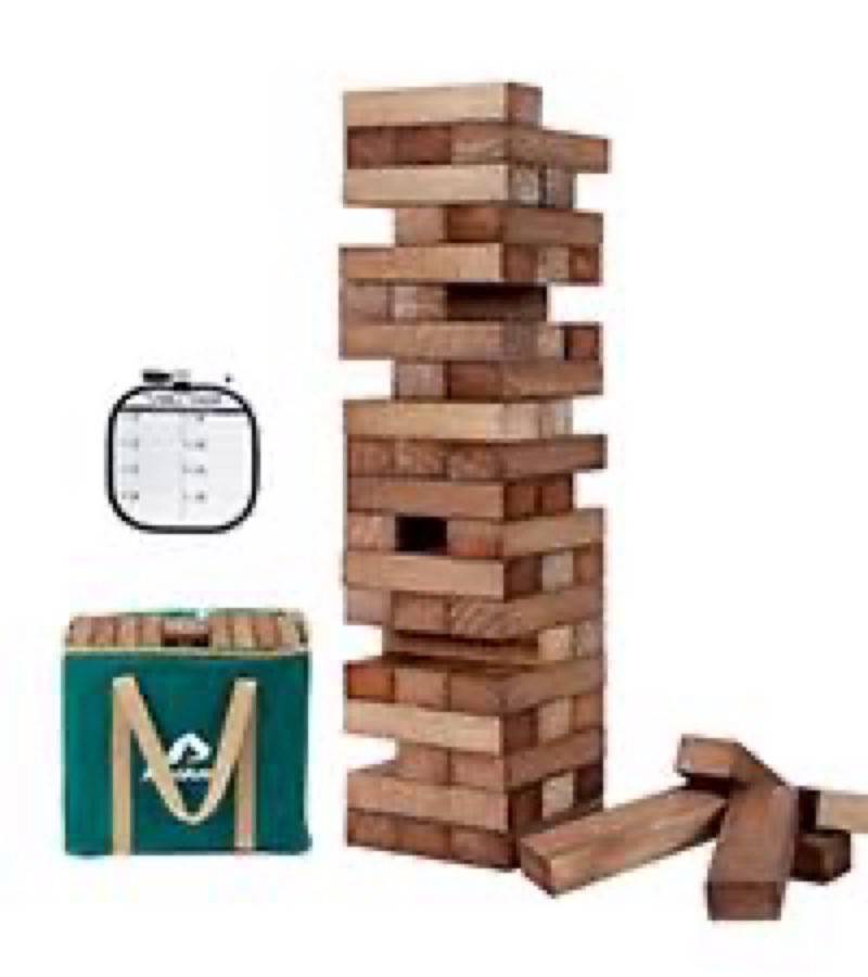 apudarmis giant tumble tower stack to over 5ft, 60 pcs pine wooden stacking timber game with 1 dice set - classic block giant outdoor game (7.48 * 2.48 * 1.5 in each block) burlywood