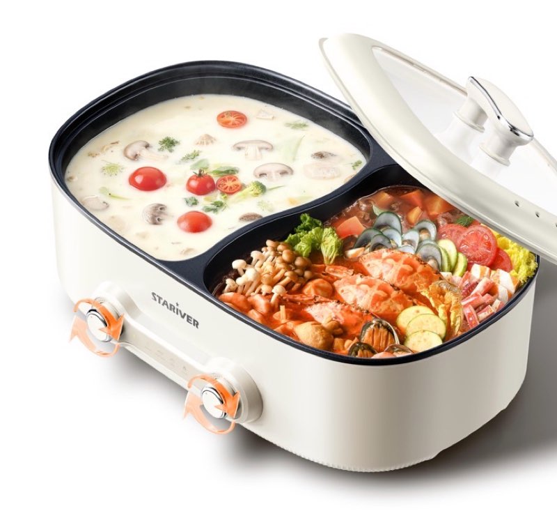 stariver 7l electric hot pot with divider, 1200w electric pot, 2-temp control (separate settings per side) shabu shabu pot, non-stick hotpot pot electric, perfect for family dinners & parties