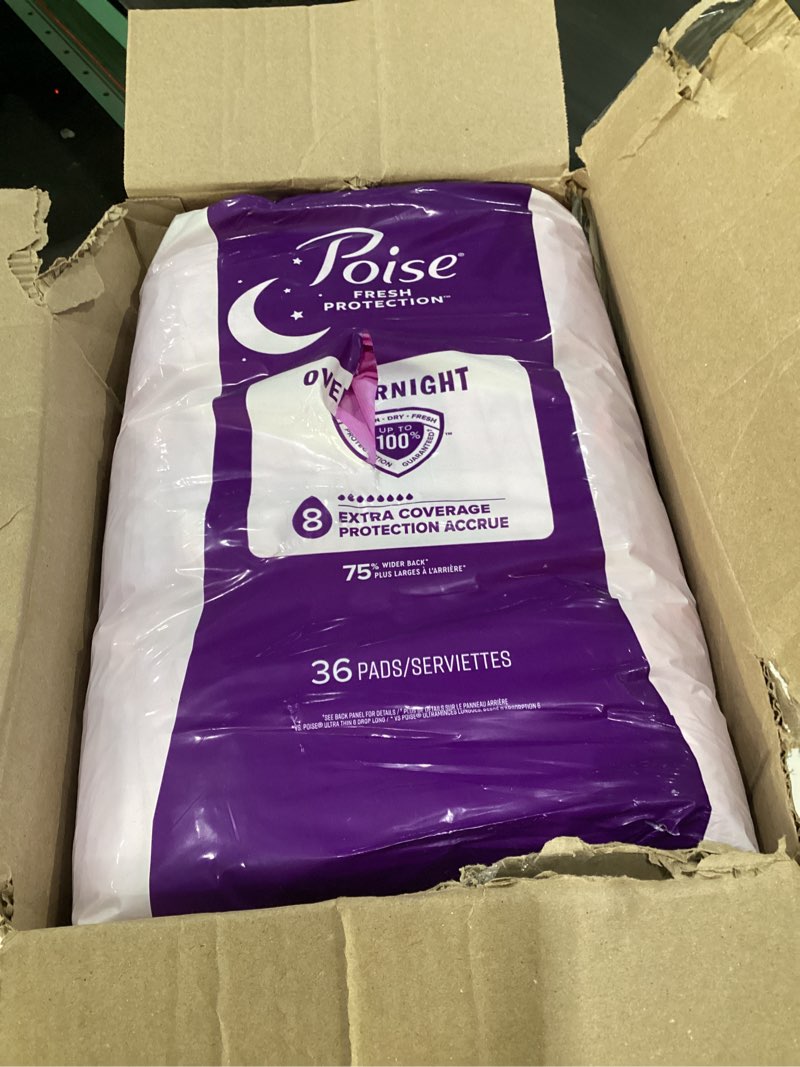 Condition photo showing Good Condition for Poise Overnight Incontinence & Postpartum Pads for Bladder Leaks, 8 Drop Extra Coverage, 72 Count (2 Packs of 36), Packaging May Vary Long 72