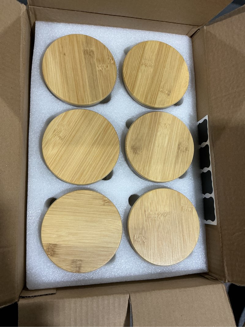 Condition photo showing New/Like New for 15oz Glass Food Storage Jars, Glass Jars with Bamboo Lids, Kitchen Storage Jars, Set of 6, Canisters with Airtight Lids for Spice, Coffee, Cookie, Pantry Organizers 15oz*6