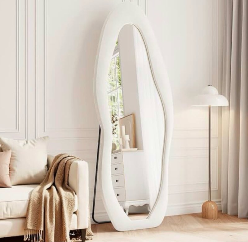 FlyEcho Full Length Mirror, 63"x24" Full Body Mirrors, Flannel Floor Mirrors with Stand, Irregular W