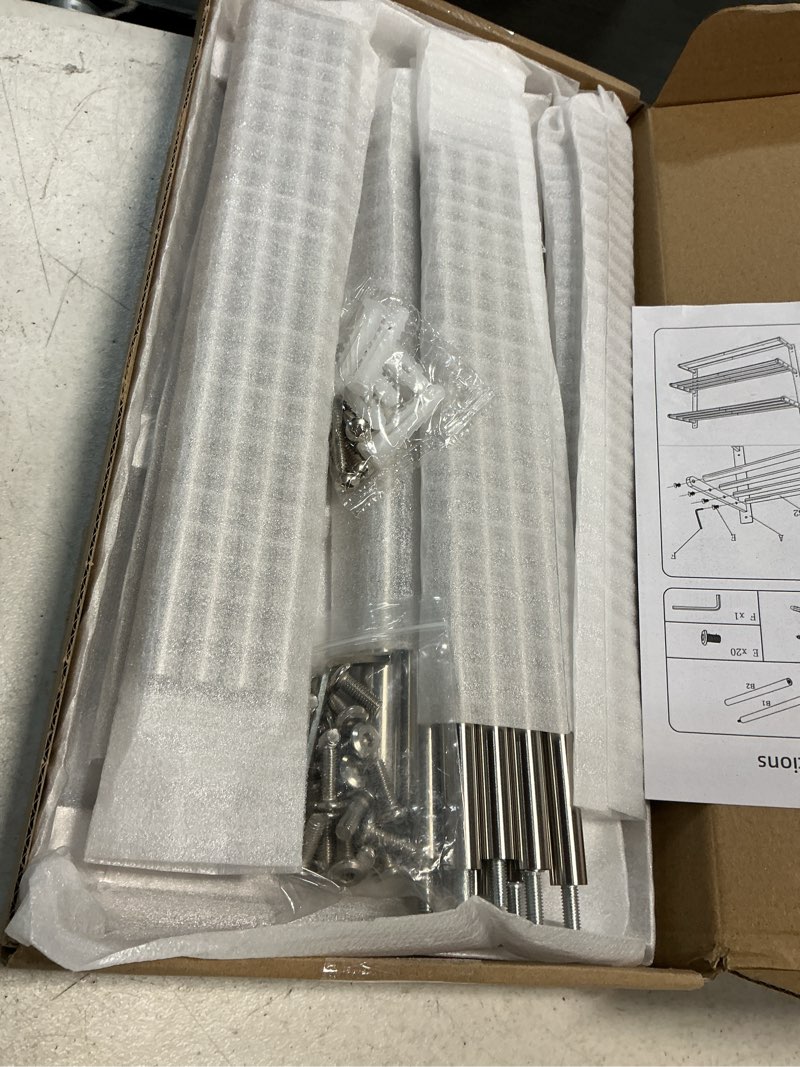 Condition photo showing Good Condition for towel racks for bathroom wall 24 inch, 3 tier bathroom towel shelf with double towel bar, stainless steel towel rack with towel shelf, towel hanger holder for bathroom towel storage, brushed nickel brushed-nickel 24in (2 bar)