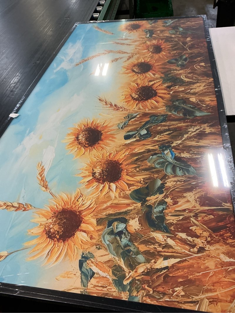 Condition photo showing New/Like New for large nature landscape wall art sunflower lake mountain pictures wall decor canvas painting home modern artwork decorations framed for living room bedroom bathroom office 60 x 30 inch 60"l x 30"w sunflower