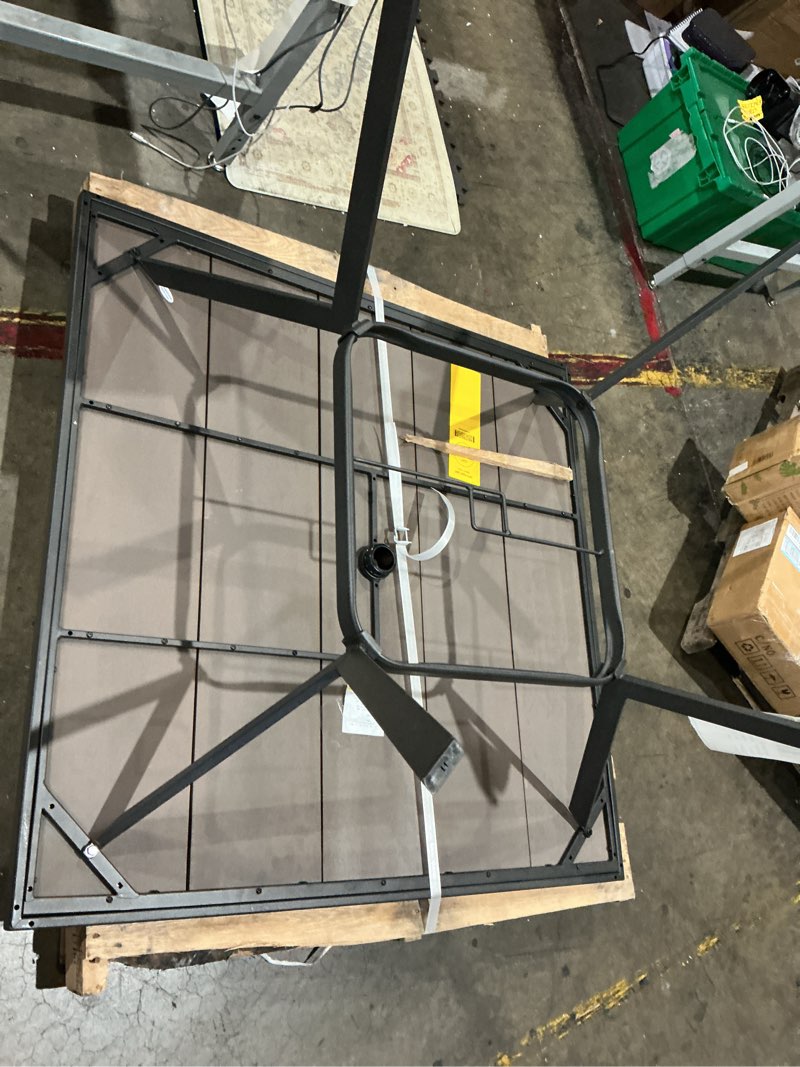 Condition photo showing Good Condition for style selections elmhurst square outdoor dining table 42-in w x 42-in l with umbrella hole