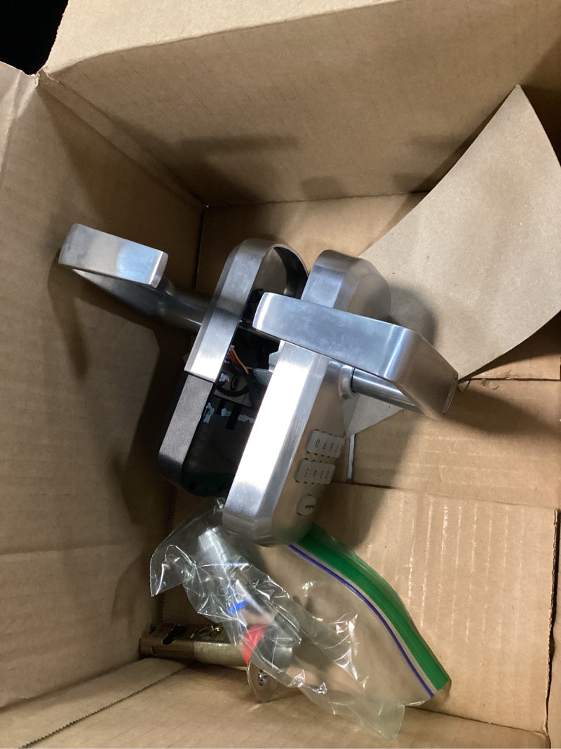 Condition photo showing As Is for kwikset smartcode 955 light commercial 10-button keypad satin chrome electronic kingston lever, featuring convenient keyless entry, 3-year battery life and high traffic durability