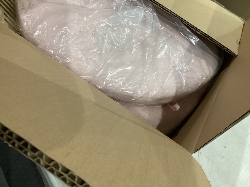 Condition photo showing New/Like New for GREENSTELL Vanity Stool Chair with Storage and Folding Back, 15.7" x 15.7" x 19.5" Faux Fur Soft Ottoman for Adults, 4 Metal Legs with Anti-Slip Feet, Furry Padded Seat for Makeup, Bedroom, Pink