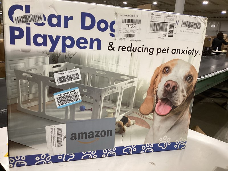 Condition photo showing Good Condition for Clear Acrylic Dog Playpen with Door for Puppies & Small Dogs, 8 Panels, Black Black 8 24" Height