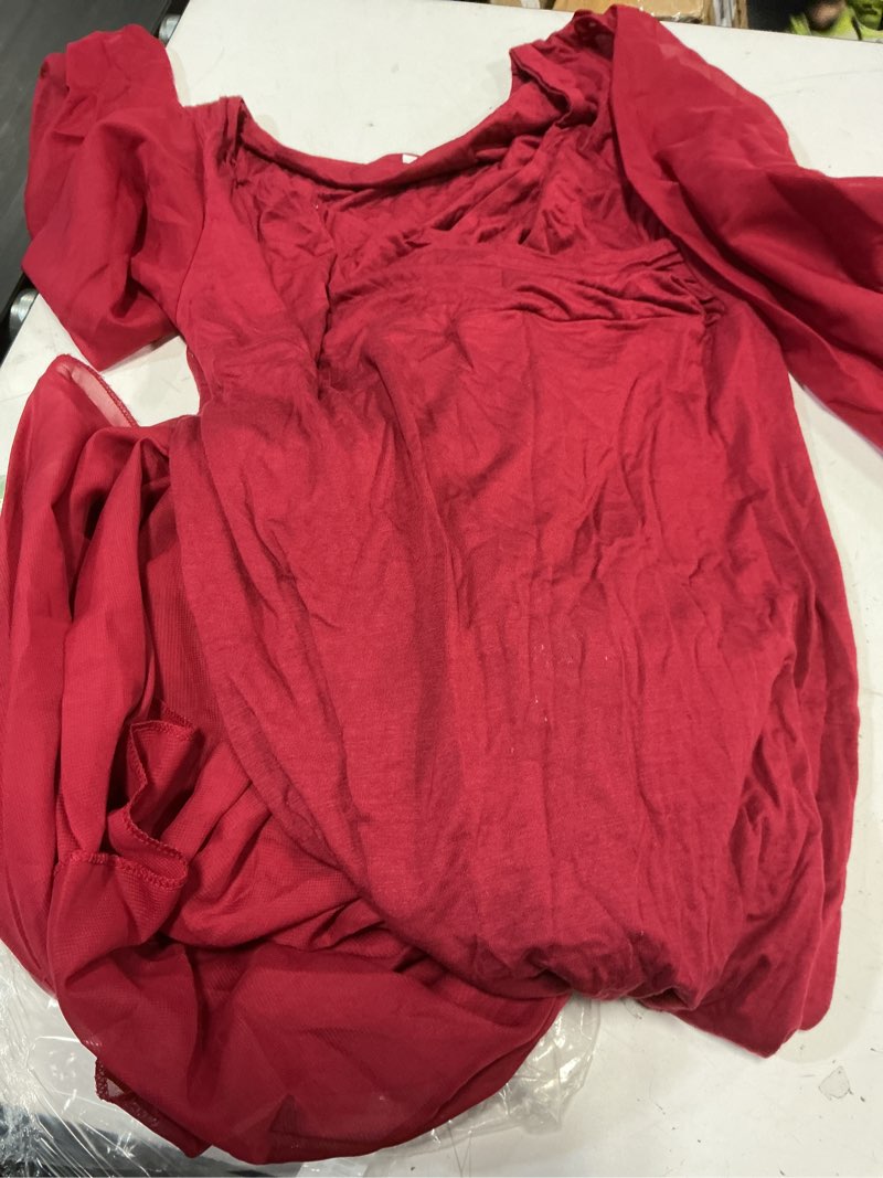 Condition photo showing Good Condition for (size:m)saslax long chiffon sleeve tired mermaid maternity dress for photoshoot photography baby shower medium burgundy