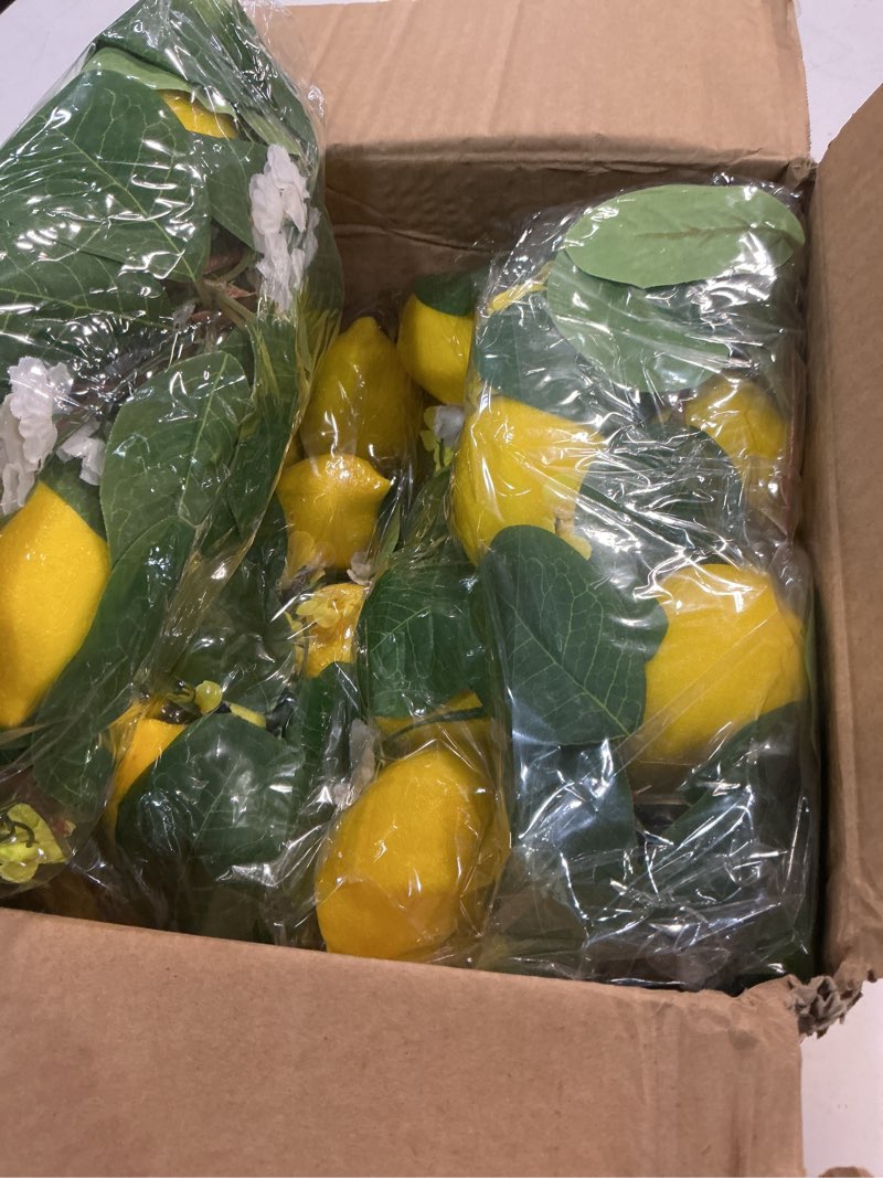Condition photo showing Good Condition for 2 pcs artificial lemon flower garland vine, 14 ft fake yellow lemon vines silk flowers hanging floral garlands decoration for room wall, flower themed party, wedding supplies 2 pcs artificial lemon garland