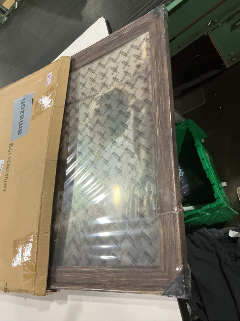 Condition photo showing As Is for village style 18 x 24 poster frame, 2-inch wide border brown wood grain frame for wall art and photos brown 18x24