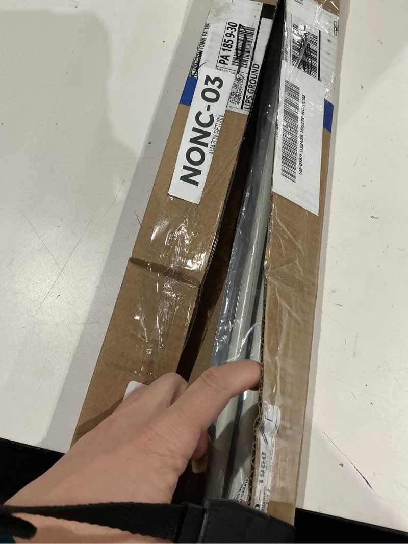 Condition photo showing As Is for 28-48 in. adjustable spring tension rod, 2-pack, 7/16 in. diameter, white white 28-48"