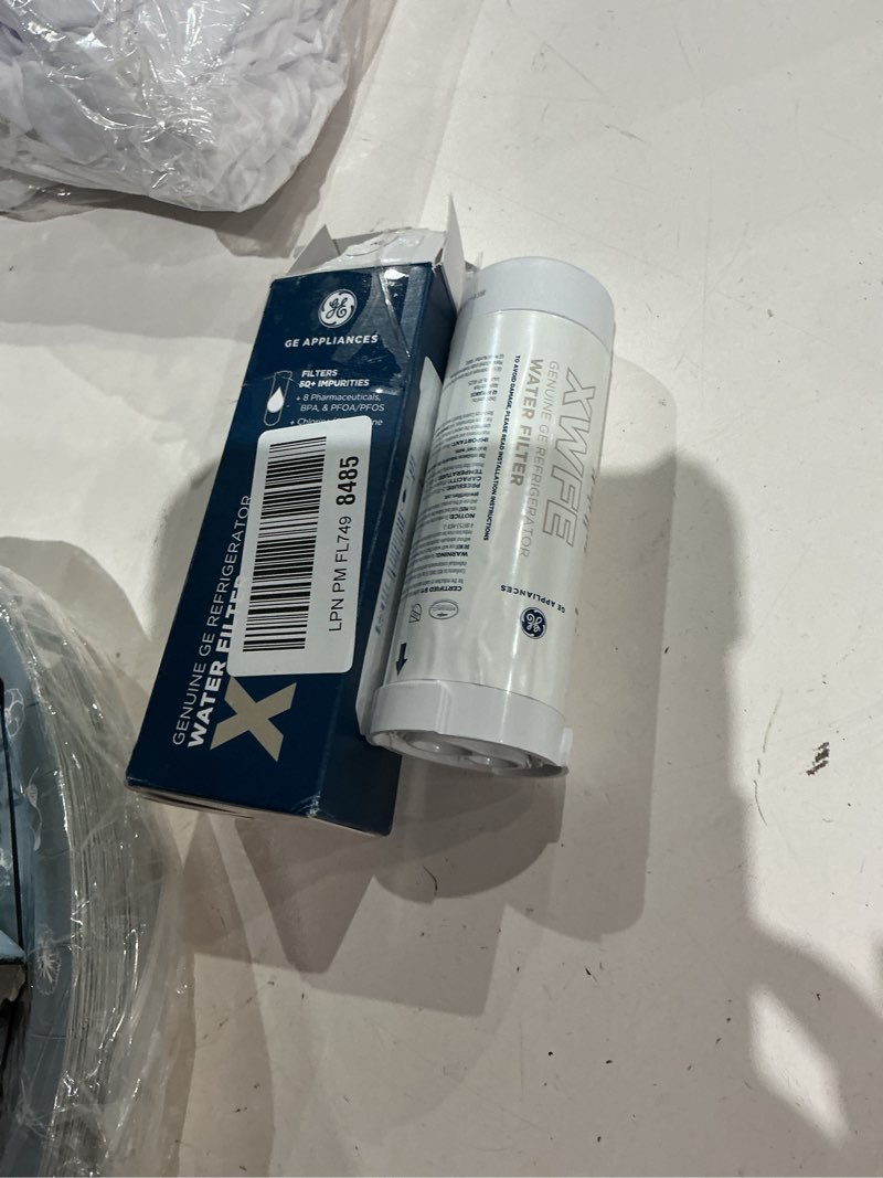 Condition photo showing As Is for ge xwfe refrigerator water filter, genuine replacement filter, certified to reduce lead, sulfur, and 50+ other impurities, replace every 6 months for best results, pack of 1