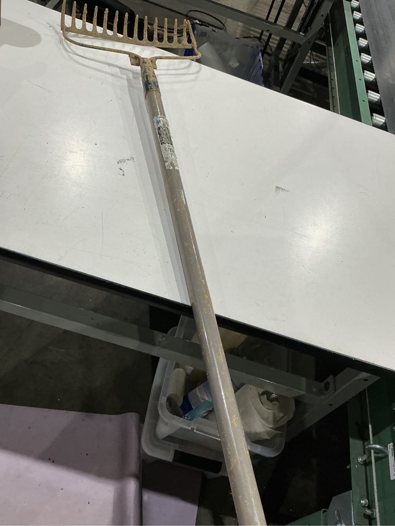 Condition photo showing As Is for blue hawk 54-in l fiberglass -handle steel garden rake