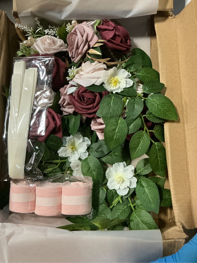Condition photo showing Good Condition for 10 wedding aisle decorations for ceremony - burgundy chair flowers for aisle decor - church pew decorations burgundy + mauve