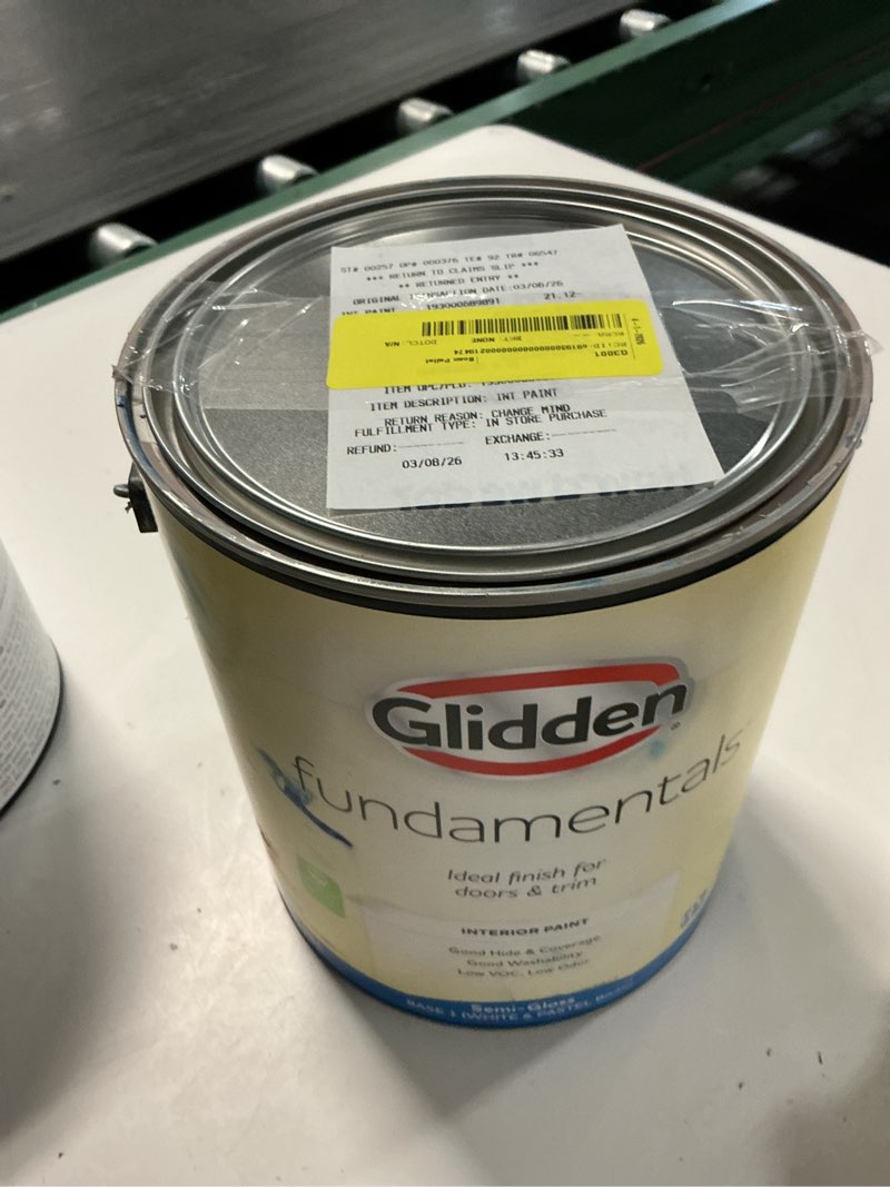 Condition photo showing As Is for glidden fundamentals interior wall paint  tintable  semi-gloss  1 gallon