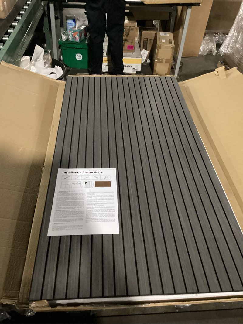 Condition photo showing Good Condition for 4-piece wood slat wall panel for interior wall decor noise cancelling 47.2" x 23.6" peel and stick acoustic decorative 3d sound absorbing wall paneling, black grey black grey 4pcs - 47.2" x 23.6"