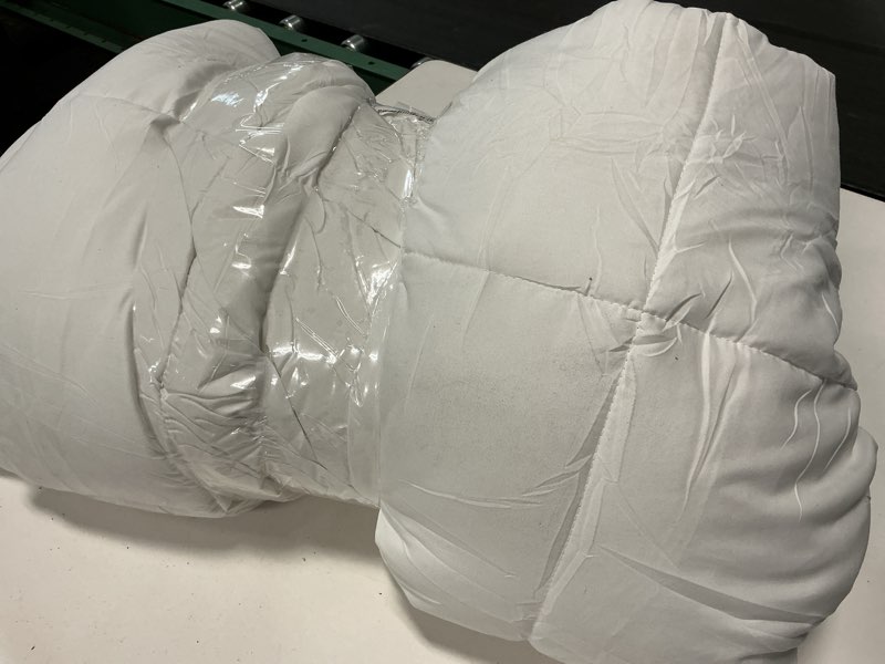 Condition photo showing As Is for amazon basics white down alternative comforter and duvet insert with corner tabs, machine washable, full/queen, all-season full/queen all-season