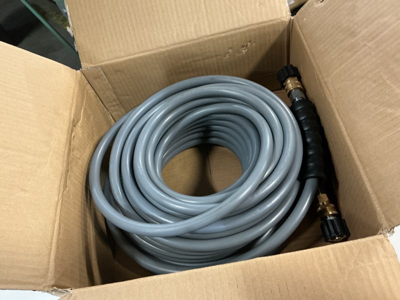 Condition photo showing New/Like New for yamatic non marking 3/8" pressure washer hose 100ft 4200 psi, kink resistant swivel 3/8" quick connect, rubber steel braided wear resistant industry grade for hot/cold water gas power washer premium fittings 100ft