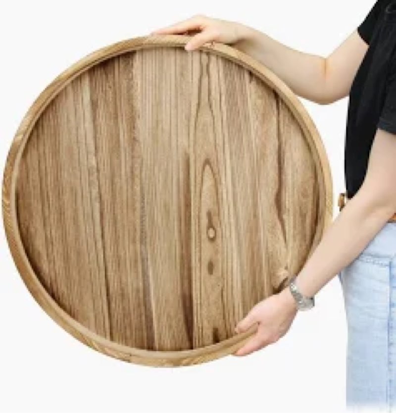 Gurfuy Round Wood Ottoman Serving Tray 24" - Rustic Wooden Table Tray for Farmhouse Decorative Overs