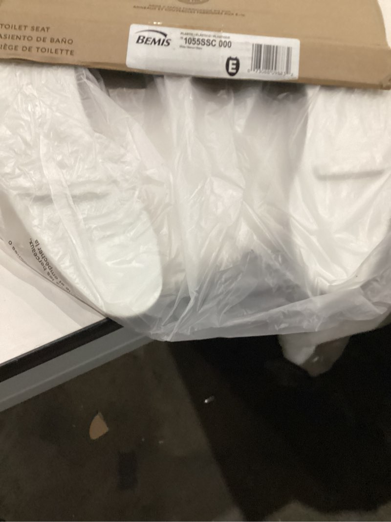 Condition photo showing As Is for bemis 1055ssc 000 commercial heavy duty open front toilet seat without cover and no slam hinges, elongated, plastic, white