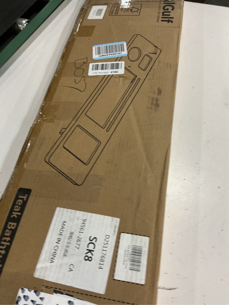 Condition photo showing New/Like New for teak bathtub tray caddy - 35" wide adjustable bathtub table for freestanding tubs, non-slip design with phone/wine holder, natural bath spa essentials