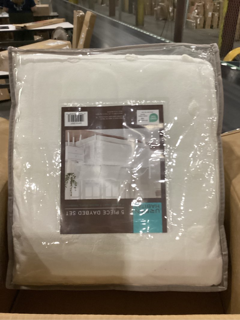 Condition photo showing New/Like New for Urban Habitat Brooklyn Cotton Daybed Cover - Jacquard Tufted Chenille with Quilted Reverse, All Season Bedding with Bedskirt, Matching Shams, Decorative Pillow, Ivory 39"x75" 5 Piece